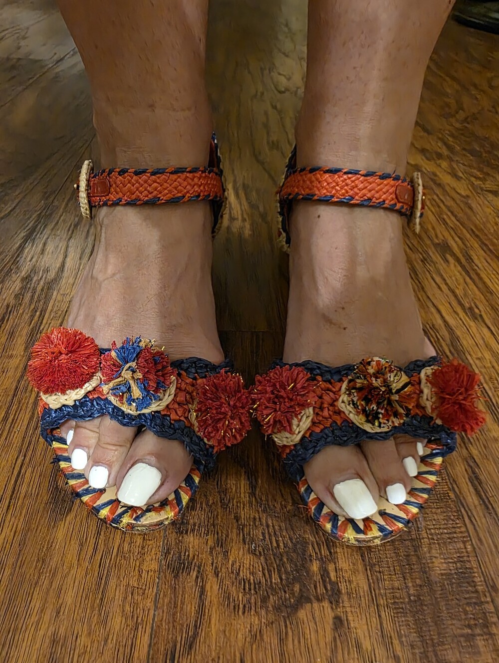 Dolce & Gabbana Red & Blue Crochet Pom Sandals size 5